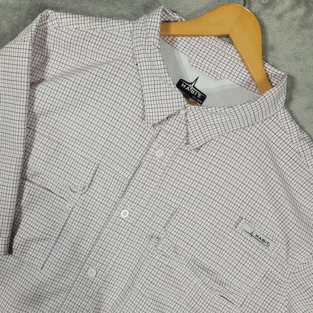 Habit Fishing Shirt Mens 3XL White Red Blue Grid Solar-Factor UPF 40+ Vented